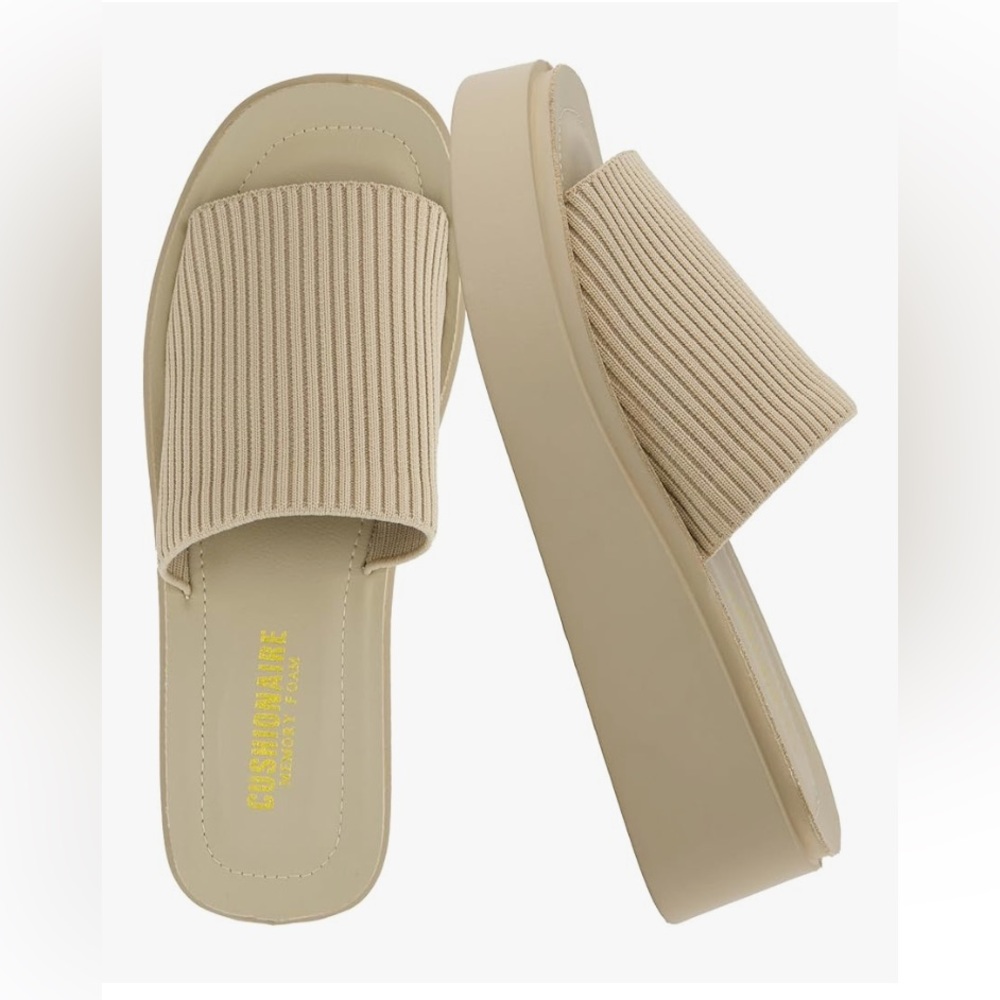 Cushionaire Pim Knit Platform Slide Sandals - Taupe Weave Size 8